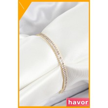 Havor Pirinç Zirkon Taşlı Ince Su Yolu Model Kadın Bileklik Gold Renk