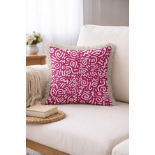 Hanna Home Pastel Pembe Dekoratif Fuşya Soyut Desenli Dekoratif Kırlent Kılıfı Kırlent Kılıfı Koltuk Takımı Aksesuarı 43X43 cm