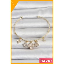 Havor Yonca Detaylı Pirinç Kadın Bileklik Gold Renk Charmlı