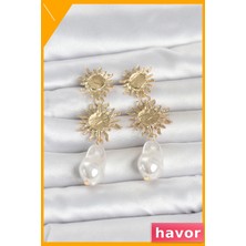 Havor Güneş Model Pirinç Kadın Küpe Altın Rengi
