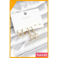 Havor 925 Ayar Gümüş Çivili Pirinç Kadın Küpe Takımı