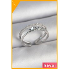 Havor Ayarlanabilir Kelebek Figürlü Zirkon Taş Detaylı Kadın Yüzüğü