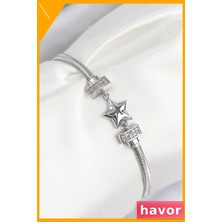 Havor Pirinç Yapılı Zirkon Taşlı Yonca Desenli Bileklik