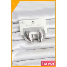 Havor 316L Çelik Gümüş Renk Midye Model Kadın Küpe