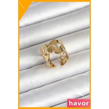 Havor Yelpaze Model 316L Çelik Gold Kadın Yüzük