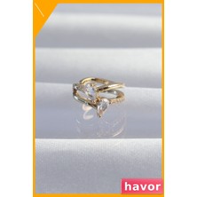 Havor Zirkon Taşlı Pirinç Damla Küpe Earcuff