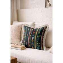 Hanna Home Dekoratif Yastık Kılıfı Geometrik Desenli Oturma Odası Kırlenti Saçaklı Yastık Kılıfı 43X43 cm