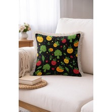 Hanna Home Saçaklı Yastık Kılıfı Çiçek Desenli Kırlent Kılıfı Kanepe Dekorasyonu 43X43 cm Premium Kalite