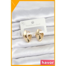Havor 316L Çelik Gold Renk Elmas Model Halka Kadın Küpe
