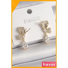 Havor Zirkon Taşlı Turna Kuşu Modeli Pirinç Kadın Küpe