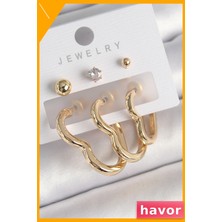 Havor Zirkon Taşlı Kalp Desenli Pirinç Kadın Küpeleri