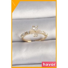 Havor Ayarlanabilir Yonca Desenli Zirkon Taşlı Pirinç Yüzük