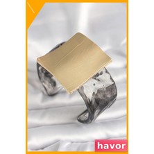 Havor Siyah Mermer Desenli Akrilik Kare Bilezik Kadın Aksesuarı