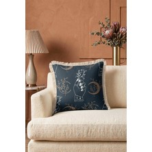Hanna Home Saçaklı Kırlent Kılıfı Navy Lacivert Kırlent Kılıfı Kırlent Kılıfı Kanepe Dekorasyonu 43X43 cm