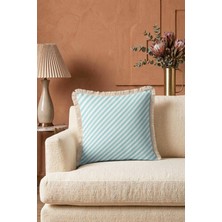 Hanna Home Saçaklı Saçaklı Kırlent Mavi Diyagonal Çizgili Kırlent Kılıfı Oturma Odası Kırlenti 43X43 cm