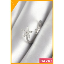 Havor Zirkon Taşlı Kalp Detaylı Kadın Yüzük Pirinç Malzeme