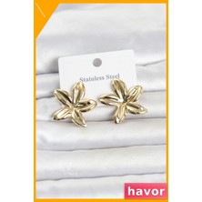 Havor Lotus Çiçeği Modeli 316L Paslanmaz Çelik Altın Kaplama Kadın Küpe