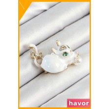 Havor Zirkon Taşlı 3D Kedi Figürlü Kadın Broş