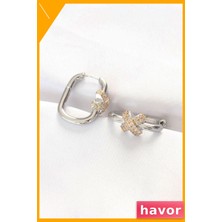Havor Pirinç Dikdörtgen Küpe Çift Renk Taşlı Tasarım