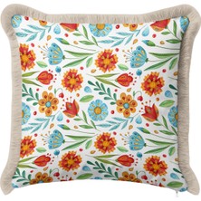Hanna Home Dekoratif Kırlent Kılıfı Renkli Çiçek Desenli Yastık Kılıfı Salon Koltuk Yastığı 43X43 cm