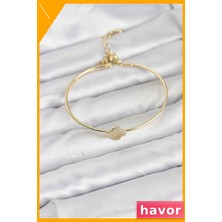Havor Pirinç Kadın Bileklik Kararmaz Yonca Desenli