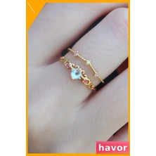Havor Ayarlanabilir Pirinç Kadın Yüzük Zirkon Taşlı Taç Desen