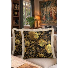 Hanna Home Çiçek Desenli Dekoratif Yastık Kılıfı Saçaklı Kırlent Yatak Odası Dekoru 43X43 cm