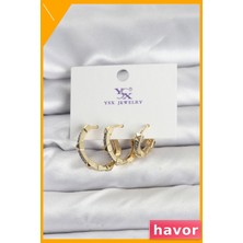 Havor Pirinç Malzeme Kadın Küpe Zirkon Taş Detaylı
