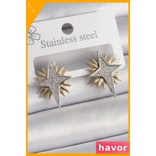 Havor Zirkon Taşlı Pirinç Kadın Küpe Kutup Yıldızı Desenli
