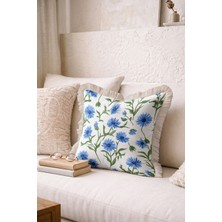 Hanna Home Dekoratif Kırlent Kılıfı Tropikal Çiçek Desenli Oturma Odası Kırlenti Saçaklı Yastık Kılıfı 43X43 cm