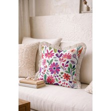 Hanna Home Botanik Floral Desenli Dekoratif Yastık Kılıfı Kırlent Kılıfı Salon Koltuk Yastığı 43X43 cm