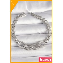 Havor Zirkon Taşlı Pirinç Kadın Bilekliği Daire Zincir Tasarım