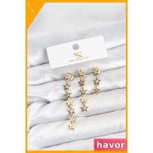 Havor Pirinç Yıldız Desenli Üçlü Küpe Seti