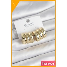Havor Üçlü Görünüm Pirinç Gold Renk Kadın Küpe