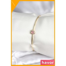 Havor Pembe Zirkon Taşlı Kalp Şekilli Kadın Bilekliği