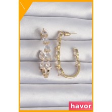 Havor Damla Zirkon Taşlı Pirinç Kadın Küpeleri