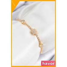 Havor Zirkon Taşlı Kar Tanesi Desenli Kadın Bileklik Pirinç Malzeme