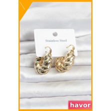 Havor Bombeli Halka Model 316L Paslanmaz Çelik Kadın Küpe Gold