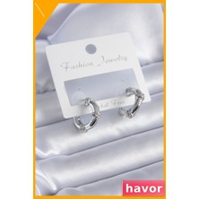 Havor Zirkon Taşlı Pirinç Kadın Küpe Gümüş Renk
