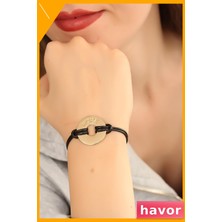 Havor Siyah Deri Ipli Unisex Ruh Hali Bilek Aksesuarı
