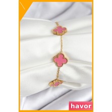 Havor Pembe Yonca Desenli Paslanmaz Çelik Bileklik