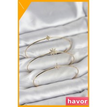 Havor Pirinç Zirkon Taşlı 3'lü Bileklik Seti Altın Renk