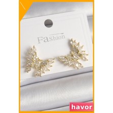 Havor Zirkon Taşlı Kelebek Tasarım Pirinç Kadın Küpe