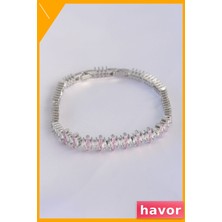 Havor Pembe Zirkon Taşlı Baget Bileklik Pirinç Malzeme