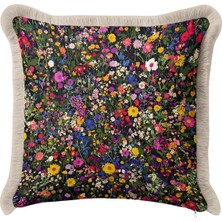 Hanna Home Saçaklı Kırlent Kılıfı Çiçek Desenli Kırlent Kılıfı Kanepe Dekorasyonu 43X43 cm