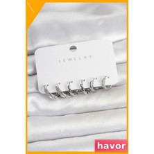 Havor Pirinç Gümüş Renk Kadın Küpe Seti Şık Tasarım