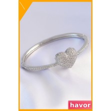Havor Pirinç Kalp Desenli Zirkon Taşlı Bayan Bileklik