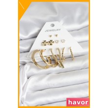 Havor Altın Renkli Pirinç Küpe Seti 6 Farklı Model