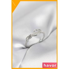 Havor Ayarlanabilir Sarmal Kalp Desenli Zirkon Taşlı Kadın Yüzüğü