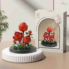 Brıcks Kırmızı Gül Yapı Blokları Çiçek Modeli Dekoratif Masaüstü Süsü 254 Parça